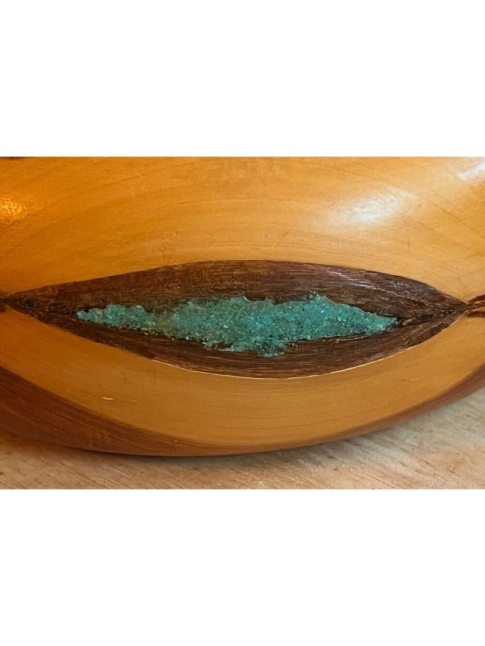 Dick Hager Wood  Vessel Red Cedar w/ ground Turquoise Inlay & Resin 6.5" D READ - Picture 10 of 16